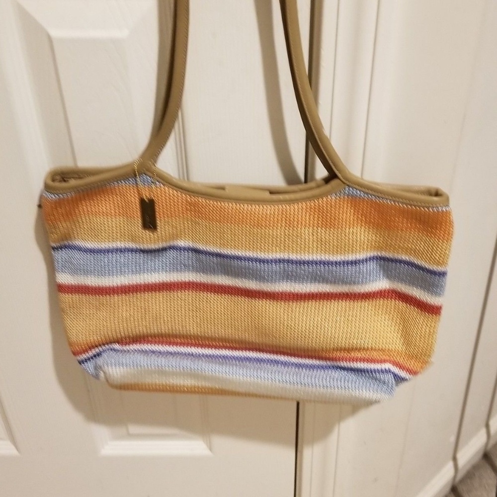 THE SAK Stripe Coral Blue Beige Handbag Purse Tote
